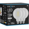 Mexen Vintis 3x LED filament žiarovka E27, G125, 12W, Neutrálna - 4000K, 1560 lm, číra - L158-E27-1240-00x03