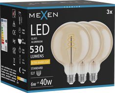 Mexen Vintis 3x Žiarovka filament špirála LED E27, G125, 6W, Teplá - 2200K, 530 lm, jantárová - L168-E27-0622-50x03