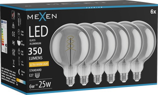 Mexen Vintis 6x žiarovka filament špirála LED E27, G125, 6W, Teplá - 2200K, 350 lm, dymová - L168-E27-0622-70x06