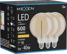 Mexen Vintis 3x Žiarovka filament špirála LED E27, G125, 8W, Teplá - 2200K, 600 lm, jantárová - L168-E27-0822-50x03