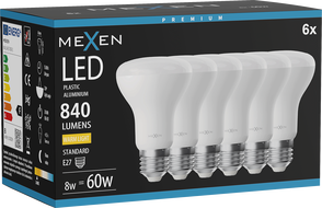 Mexen Nova 6x LED žiarovka E27, R63, 8W, Teplá - 3000K, 840 lm - L104-E27-0830-01x06