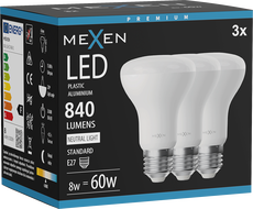 Mexen Nova 3x LED žiarovka E27, R63, 8W, Neutrálna - 4000K, 840 lm - L104-E27-0840-01x03