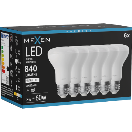 Mexen Nova 6x LED žiarovka E27, R63, 8W, Neutrálna - 4000K, 840 lm - L104-E27-0840-01x06