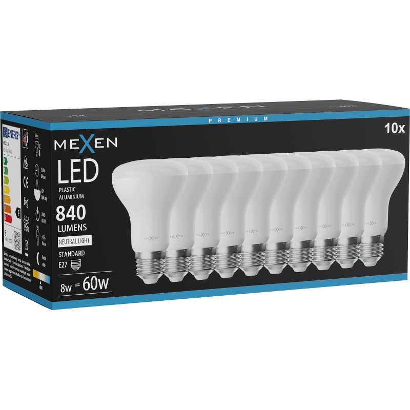Mexen Nova 10x LED žiarovka E27, R63, 8W, Neutrálna - 4000K, 840 lm - L104-E27-0840-01x10