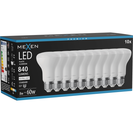 Mexen Nova 10x LED žiarovka E27, R63, 8W, Neutrálna - 4000K, 840 lm - L104-E27-0840-01x10