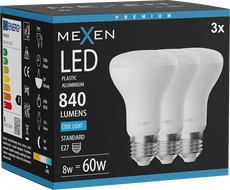 Mexen Nova 3x LED žiarovka E27, R63, 8W, Studená - 6500K, 840 lm - L104-E27-0865-01x03