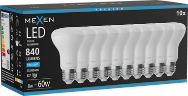 Mexen Nova 10x žiarovka LED E27, R63, 8W, Studená - 6500K, 840 lm - L104-E27-0865-01x10
