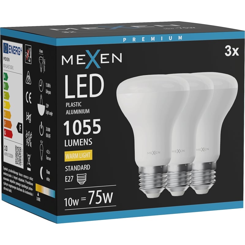 Mexen Nova 3x LED žiarovka E27, R63, 10W, Teplá - 3000K, 1055 lm - L104-E27-1030-01x03