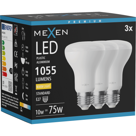 Mexen Nova 3x LED žiarovka E27, R63, 10W, Teplá - 3000K, 1055 lm - L104-E27-1030-01x03