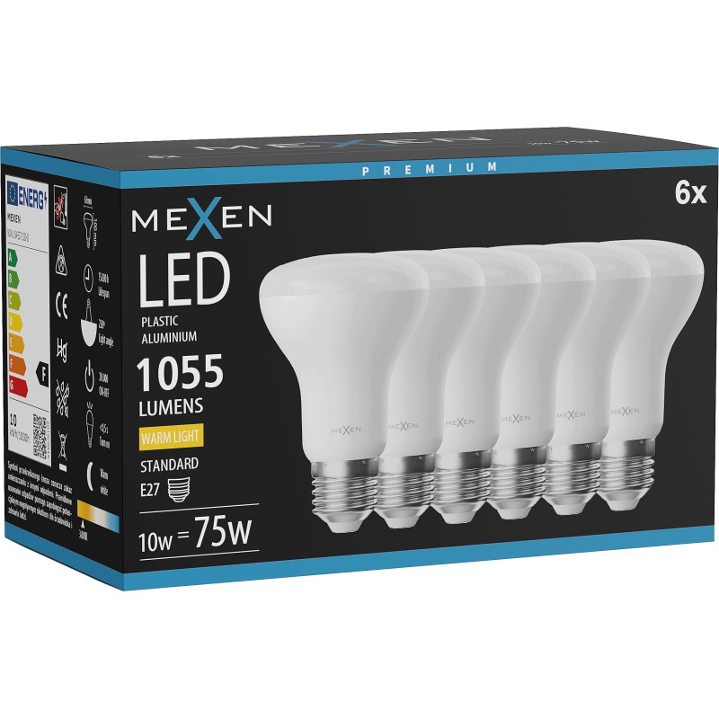 Mexen Nova 6x LED žiarovka E27, R63, 10W, Teplá - 3000K, 1055 lm - L104-E27-1030-01x06