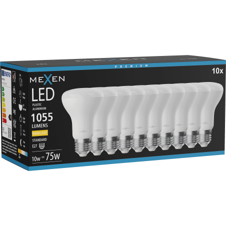 Mexen Nova 10x LED žiarovka E27, R63, 10W, Teplá - 3000K, 1055 lm - L104-E27-1030-01x10