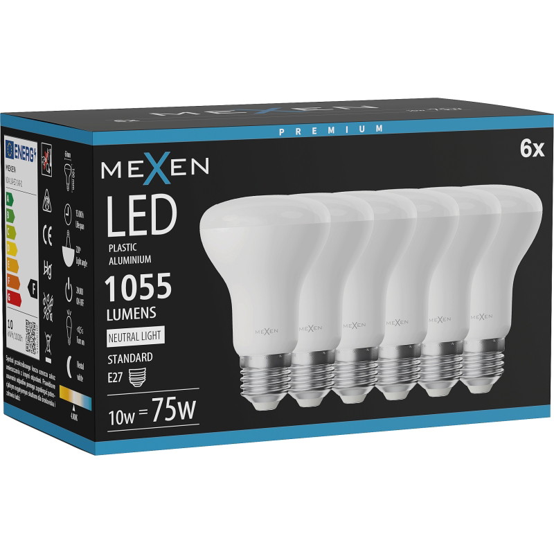 Mexen Nova 6x LED žiarovka E27, R63, 10W, Neutrálna - 4000K, 1055 lm - L104-E27-1040-01x06