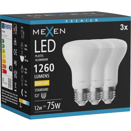 Mexen Nova 3x Žiarovka LED E27, R63, 12W, Teplá - 3000K, 1260 lm - L104-E27-1230-01x03