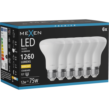 Mexen Nova 6x LED žiarovka E27, R63, 12W, Teplá - 3000K, 1260 lm - L104-E27-1230-01x06