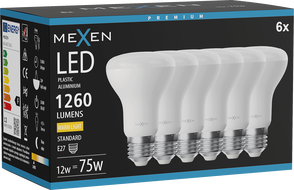Mexen Nova 6x LED žiarovka E27, R63, 12W, Teplá - 3000K, 1260 lm - L104-E27-1230-01x06