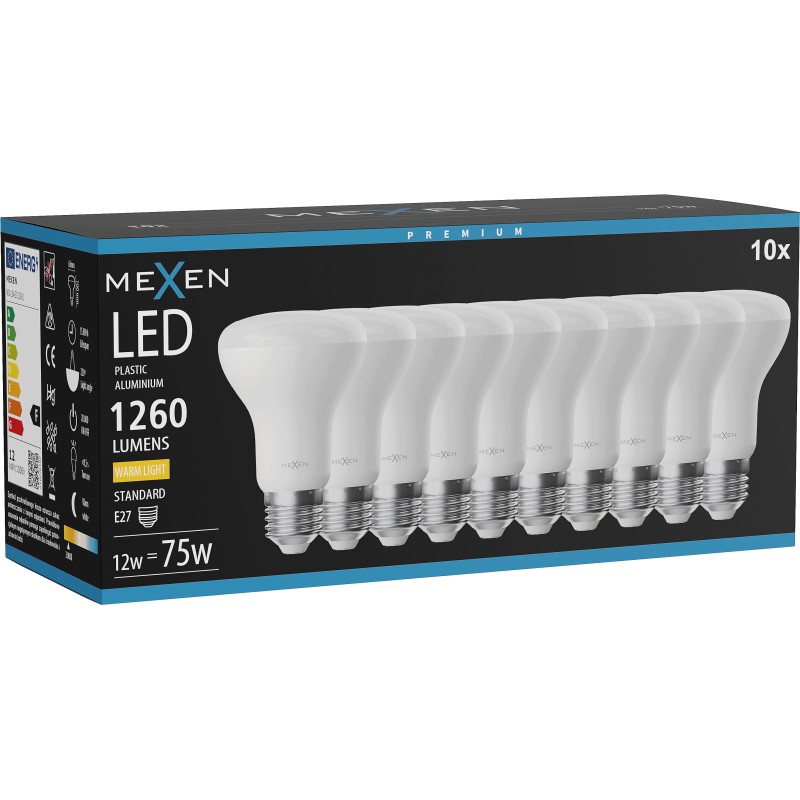 Mexen Nova 10x LED žiarovka E27, R63, 12W, Teplá - 3000K, 1260 lm - L104-E27-1230-01x10