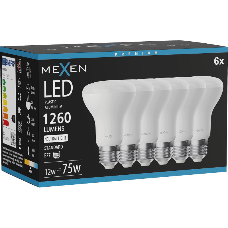 Mexen Nova 6x LED žiarovka E27, R63, 12W, Neutrálna - 4000K, 1260 lm - L104-E27-1240-01x06