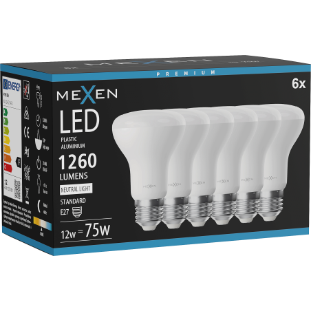 Mexen Nova 6x LED žiarovka E27, R63, 12W, Neutrálna - 4000K, 1260 lm - L104-E27-1240-01x06