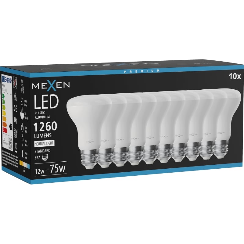 Mexen Nova 10x LED žiarovka E27, R63, 12W, Neutrálna - 4000K, 1260 lm - L104-E27-1240-01x10