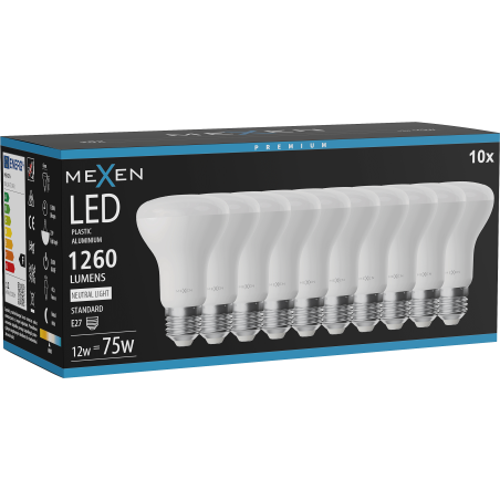 Mexen Nova 10x LED žiarovka E27, R63, 12W, Neutrálna - 4000K, 1260 lm - L104-E27-1240-01x10
