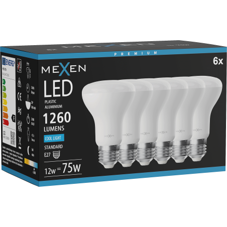 Mexen Nova 6x Žiarovka LED E27, R63, 12W, Studená - 6500K, 1260 lm - L104-E27-1265-01x06
