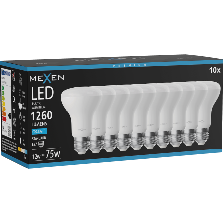 Mexen Nova 10x LED žiarovka E27, R63, 12W, Studená - 6500K, 1260 lm - L104-E27-1265-01x10