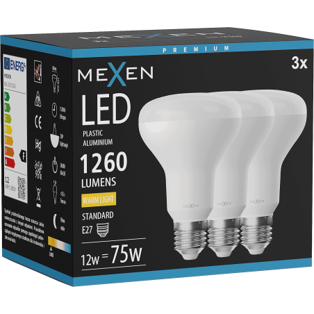 Mexen Nova 3x LED žiarovka E27, R80, 12W, Teplá - 3000K, 1260 lm - L105-E27-1230-01x03