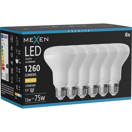 Mexen Nova 6x LED žiarovka E27, R80, 12W, Teplá - 3000K, 1260 lm - L105-E27-1230-01x06