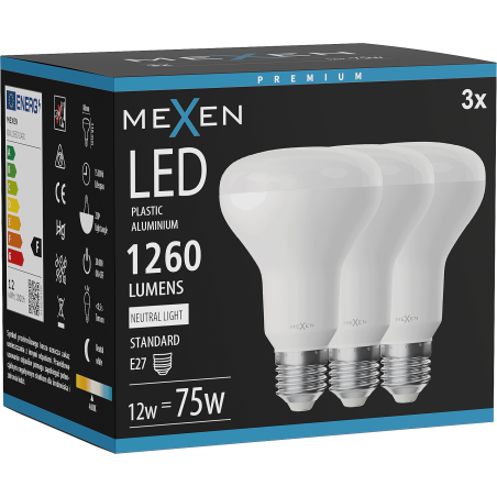 Mexen Nova 3x LED žiarovka E27, R80, 12W, Neutrálna - 4000K, 1260 lm - L105-E27-1240-01x03