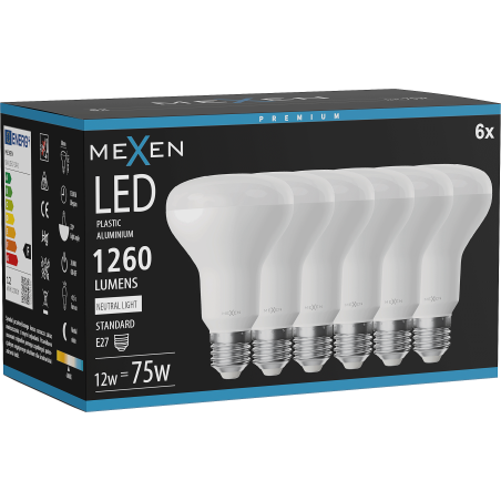 Mexen Nova 6x Žiarovka LED E27, R80, 12W, Neutrálna - 4000K, 1260 lm - L105-E27-1240-01x06