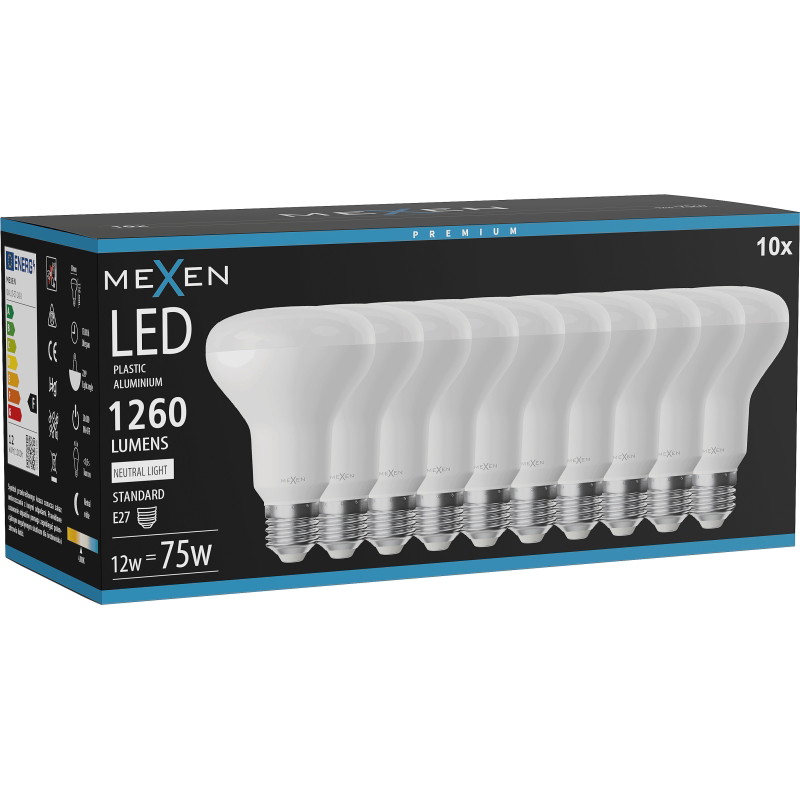 Mexen Nova 10x LED žiarovka E27, R80, 12W, Neutrálna - 4000K, 1260 lm - L105-E27-1240-01x10