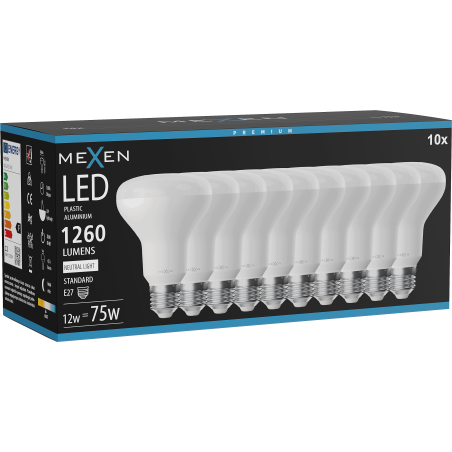 Mexen Nova 10x LED žiarovka E27, R80, 12W, Neutrálna - 4000K, 1260 lm - L105-E27-1240-01x10