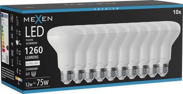 Mexen Nova 10x LED žiarovka E27, R80, 12W, Neutrálna - 4000K, 1260 lm - L105-E27-1240-01x10