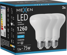 Mexen Nova 3x Žiarovka LED E27, R80, 12W, Studená - 6500K, 1260 lm - L105-E27-1265-01x03