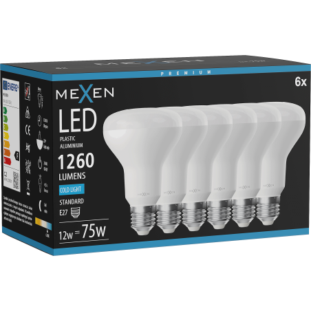 Mexen Nova 6x LED žiarovka E27, R80, 12W, Studená - 6500K, 1260 lm - L105-E27-1265-01x06