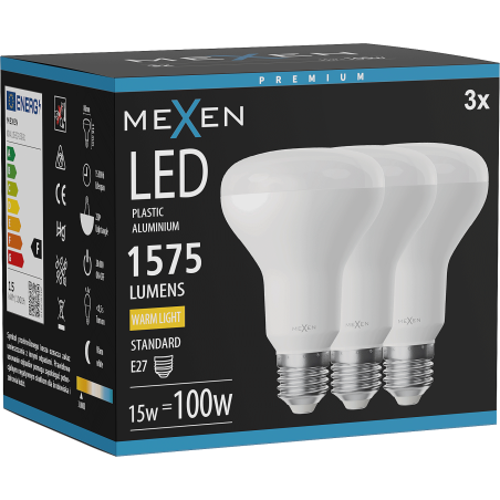 Mexen Nova 3x LED žiarovka E27, R80, 15W, Teplá - 3000K, 1575 lm - L105-E27-1530-01x03