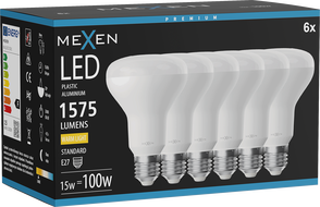 Mexen Nova 6x LED žiarovka E27, R80, 15W, Teplá - 3000K, 1575 lm - L105-E27-1530-01x06