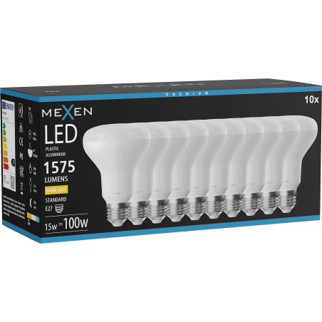 Mexen Nova 10x LED žiarovka E27, R80, 15W, Teplá - 3000K, 1575 lm - L105-E27-1530-01x10