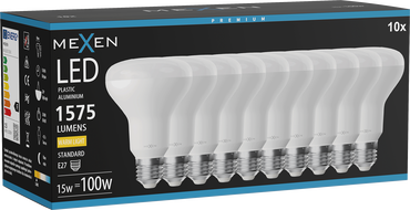 Mexen Nova 10x LED žiarovka E27, R80, 15W, Teplá - 3000K, 1575 lm - L105-E27-1530-01x10