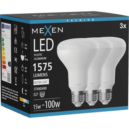 Mexen Nova 3x LED žiarovka E27, R80, 15W, Neutrálna - 4000K, 1575 lm - L105-E27-1540-01x03
