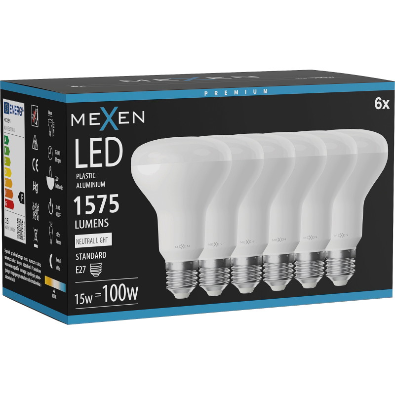 Mexen Nova 6x LED žiarovka E27, R80, 15W, Neutrálna - 4000K, 1575 lm - L105-E27-1540-01x06