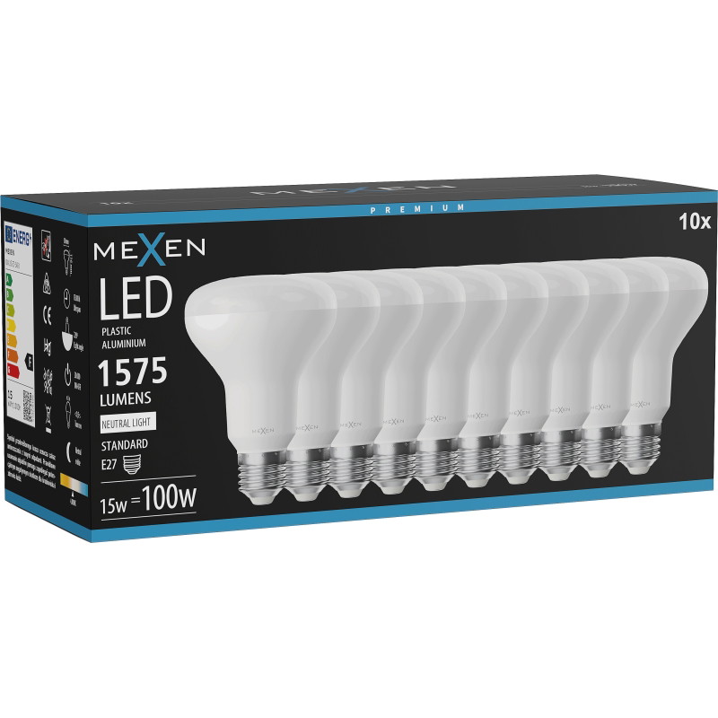 Mexen Nova 10x LED žiarovka E27, R80, 15W, Neutrálna - 4000K, 1575 lm - L105-E27-1540-01x10
