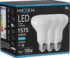 Mexen Nova 3x LED žiarovka E27, R80, 15W, Studená - 6500K, 1575 lm - L105-E27-1565-01x03