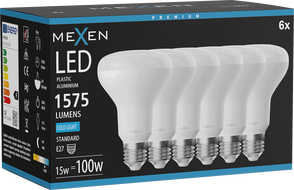 Mexen Nova 6x LED žiarovka E27, R80, 15W, Studená - 6500K, 1575 lm - L105-E27-1565-01x06