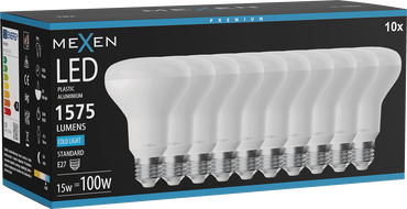 Mexen Nova 10x LED žiarovka E27, R80, 15W, Studená - 6500K, 1575 lm - L105-E27-1565-01x10