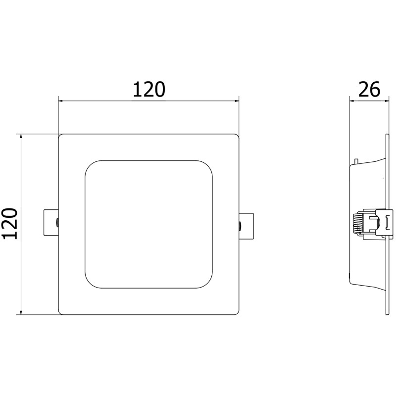 Mexen LDRR stropný panel downlight LED zapustený 12 x 12 cm, 6W, Studená - 6500K, 600 lm, čierny - L211-012-0665-70