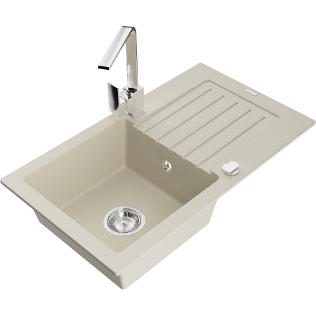Mexen Pablo žulový drez s 1 komorou s odkvapkávačom a kuchynskou batériou Rita, béžový - 6510-69-670300-00