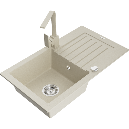 Mexen Pablo žulový kuchynský drez s 1-komorou s odkvapkávačom a kuchynskou batériou Rita, béžový - 6510-69-670300-69