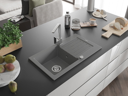 Mexen Pablo žulový jednodrez s odkvapkávačom a kuchynskou batériou Rita, sivý - 6510-71-670300-00