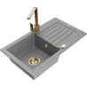 Mexen Pablo jednokomorový kuchynský drez z granitu s odkvapkávačom a kuchynskou batériou Rita, sivý - 6510-71-670300-50